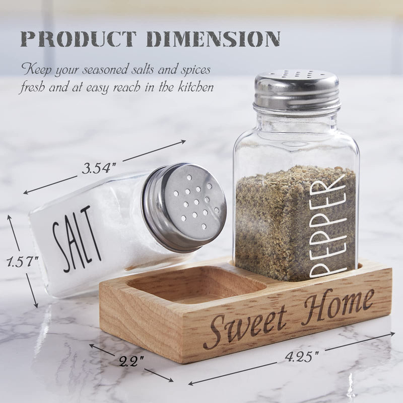[Australia - AusPower] - Farmhouse Salt and Pepper Shakers with Holder - Dopeca Glass Salt and Pepper Set with Wood Tray for Kitchen Counter or Table - Farmhouse Rustic Kitchen Decor and Gifts - Easy Refilling-2.7 oz Clear 