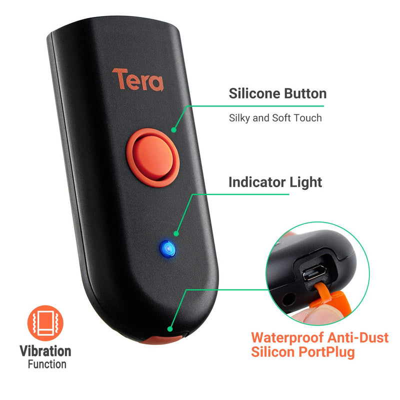[Australia - AusPower] - Tera Wireless Barcode Scanner, Waterproof Shockproof Mini Pocket 2D Scanner, 3-in-1 Bluetooth 5.0 & USB Wired & 2.4G Bar Code Reader Portable 2D QR Image Scanner Work with iOS, Windows, Android 1100D 
