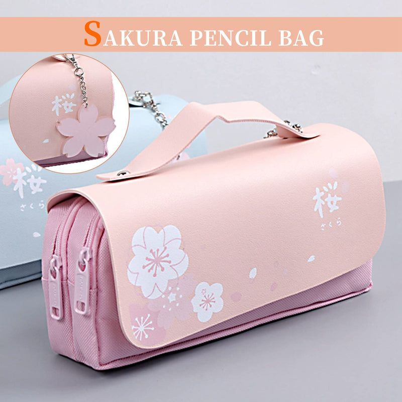 [Australia - AusPower] - bobotron Pink Cherry Blossom Pencil Case PU Leather Pencil Case Stationery Pencil Case Sweet Pencil Case Pencil Case 