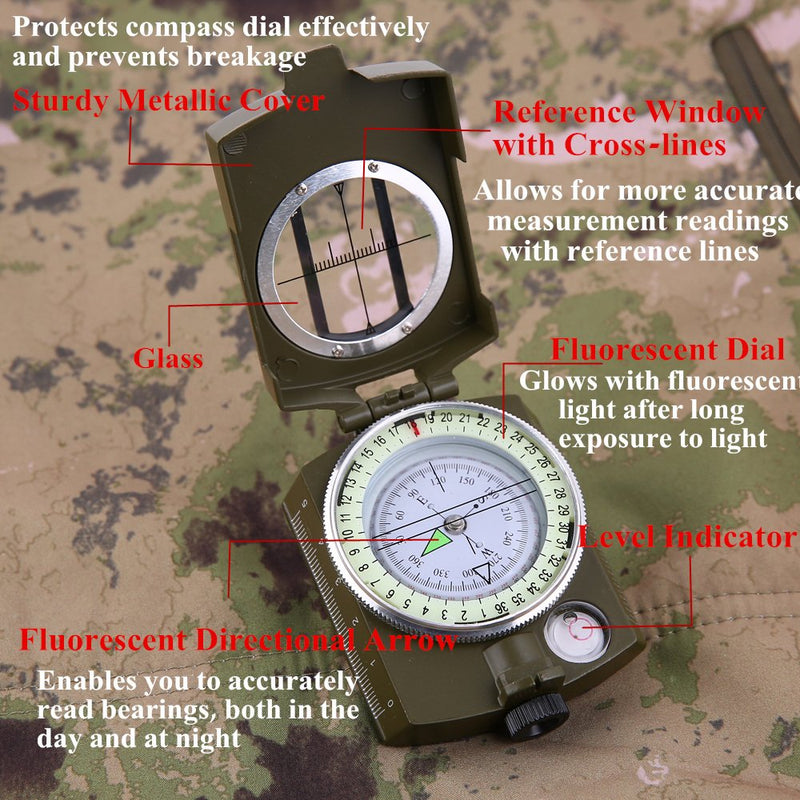 [Australia - AusPower] - Sportneer Military Lensatic Sighting Compass, Backpacking Survival Camping Compass Compact Handheld Compass with Declination with Carry Bag, Waterproof Boy Scout for Camping Hiking Hunting Outdoor 