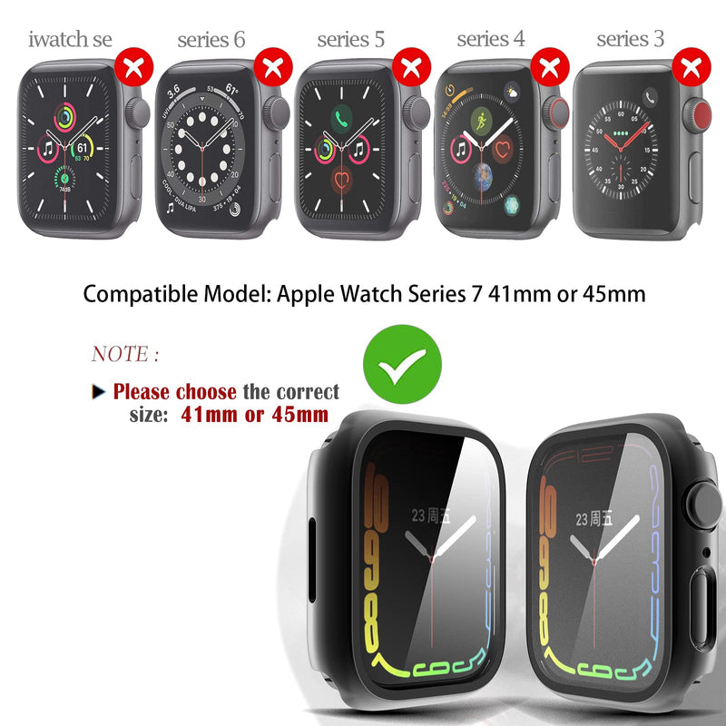 [Australia - AusPower] - Case Compatible with Apple Watch Series 7 41mm 45mm Screen Protector Cases Full Protective Face Cover Hard Bumper Frame with Tempered Glass for iWatch 7 Accessories (Black, 41mm) Black 