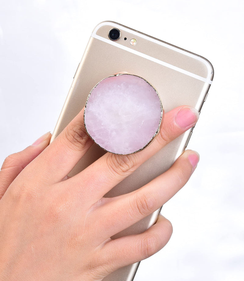[Australia - AusPower] - Natural Rose Quartz Phone Grip Round Shaped Crystal Phone Stand for Phone and Tablet 