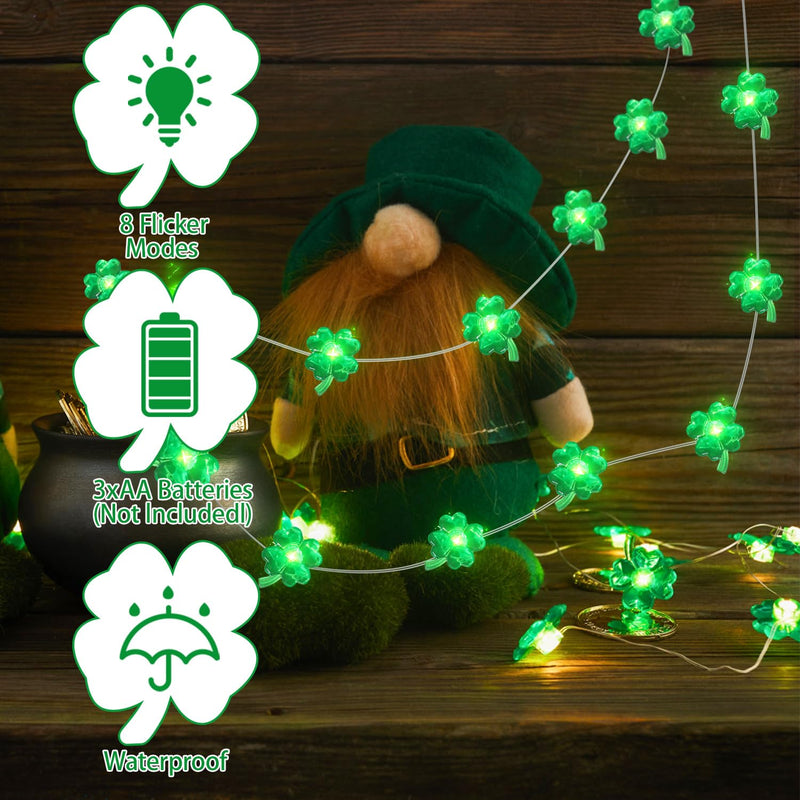[Australia - AusPower] - Herzila St Patricks Day Decorations, 13FT 40 LEDs Green String Lights Battery Operated Shamrock Lights with Remote Control and Timer Lucky Clover Lights for St. Patrick's Day DÃ©cor 