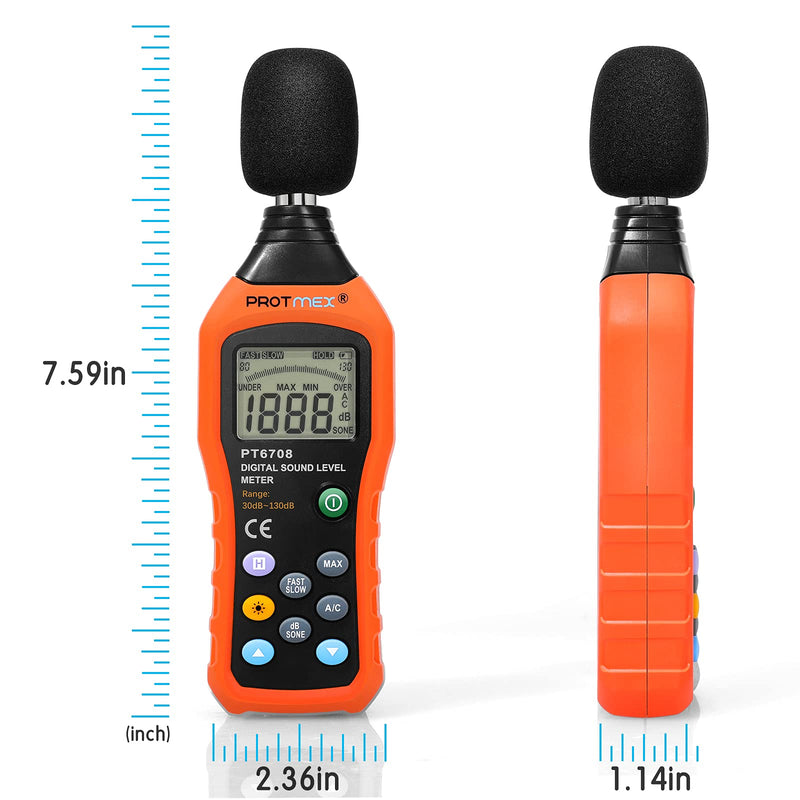 [Australia - AusPower] - Protmex PT6708 Sound Level Meter Digital Sound Level Meter Reader Measurement Range 30-130 dBA Accuracy 1.5dB Noise Meter with Large LCD Screen Display Fast and Slow Selection 1*pc 