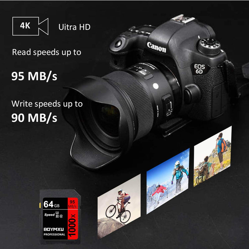 [Australia - AusPower] - 64GB Memory Card, BOYMXU Professional 1000 x Class 10 Card U3 Memory Card Compatible Computer Cameras and Camcorders, Camera Memory Card Up to 95MB/s, Red/Black 64GB RED 