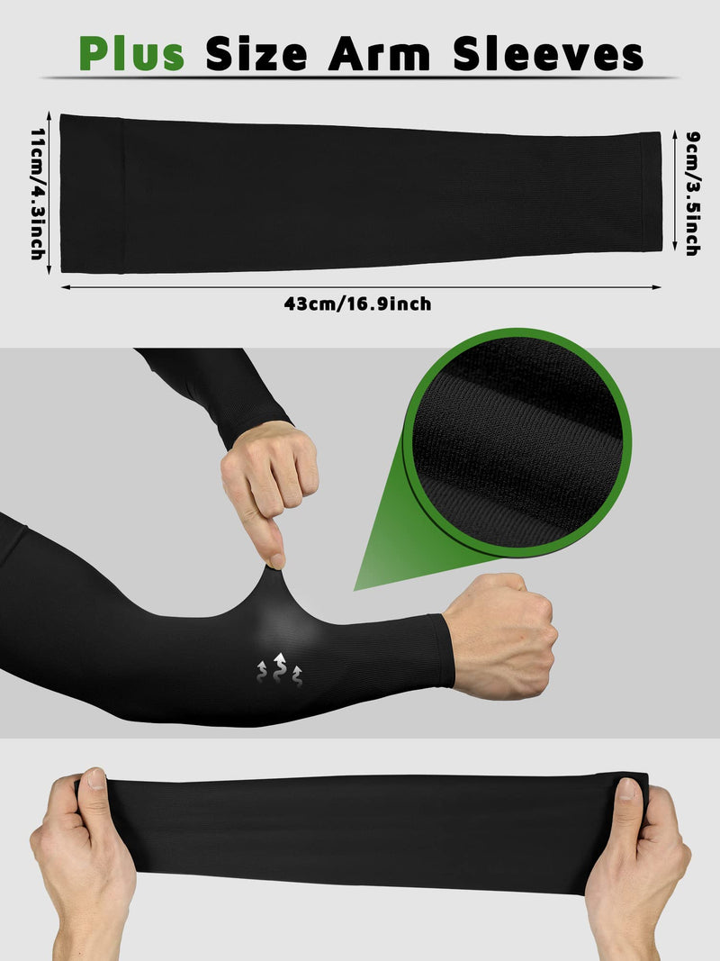 [Australia - AusPower] - 4 Pairs Plus Size Arm Sleeves for Men and Women UV Sun Protection Sleeves to Cover Arms Oversized Cooling Compression Sleeves Black 