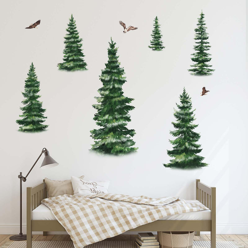 [Australia - AusPower] - Amimagen Pine Tree Wall Stickers - Woodland Forest Wall Decals - Nursery Living Room Bedroom Family Sofa TV Background Home Wall Decor 