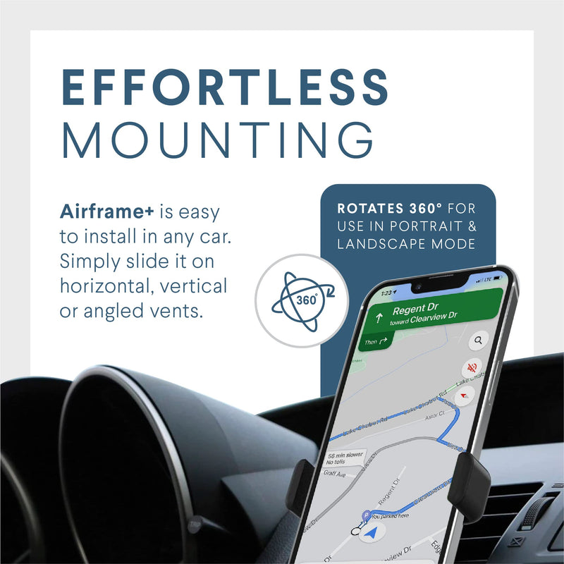 [Australia - AusPower] - Kenu Airframe+, Air Vent Car Phone Holder Mount, Cell Phone Stand for Car, Expandable Grip & 360 Degree Pivot, Compatible with Latest iPhones, Samsungs, & Androids Black Medium to Large Phones Airframe+ 