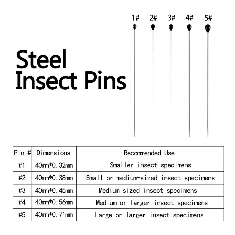 [Australia - AusPower] - Stainless Steel Insect Pins Specimen Pins Entomology Pins Dissection and Butterfly Collections Needle for School Lab Entomology Dissection Butterfly Collectors (500 Pieces, 5 Sizes) 500 