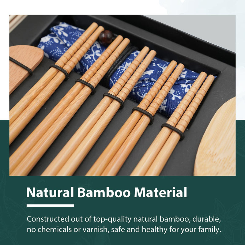 [Australia - AusPower] - Soeos Beginner Sushi Making Kit, 10 Piece Bamboo Sushi Kit with 2 Bamboo Rolling Mats, 5 Pairs Chopsticks, Paddle, and Spreader, All Natural, Sushi Making Kit Gift Set, Sushi Maker Kit, Sushi Maker. 