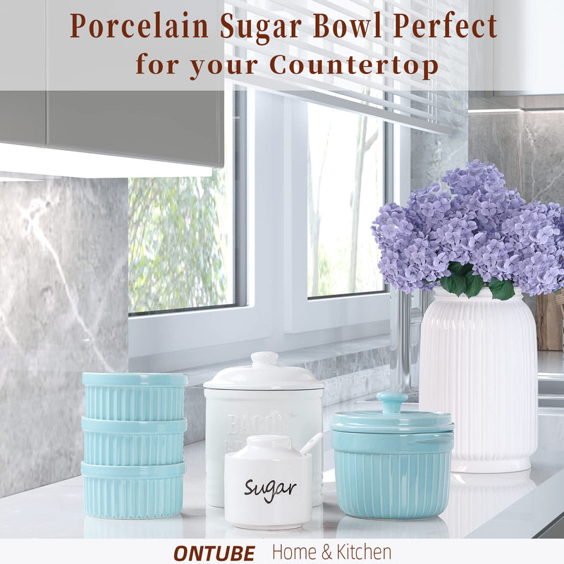 [Australia - AusPower] - ONTUBE Ceramic Sugar Bowl with Lid and Spoon,Porcelain Sugar Pot,8oz (White) White 