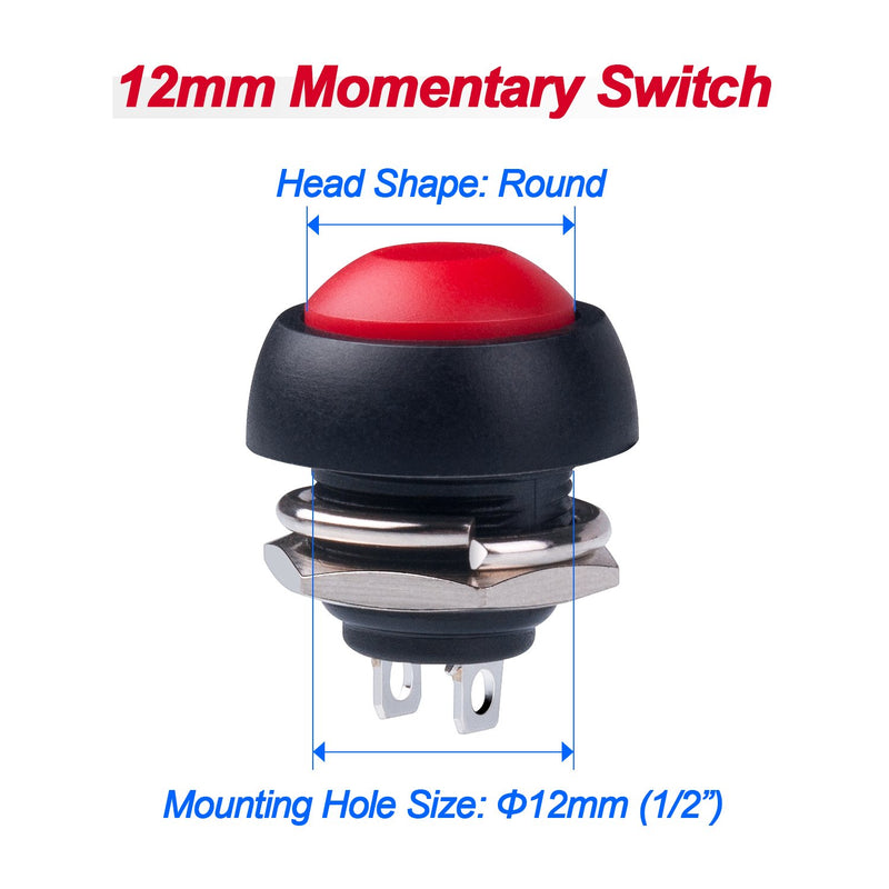 [Australia - AusPower] - 12MM Waterproof Momentary Push Button Switch 15PCS ON- OFF Switch (5 Colors) 