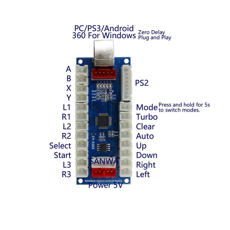[Australia - AusPower] - SJ@JX Arcade Controller Zero Delay Encoder PCB Board Arcade DIY Kit Joystick Button 5V Power for PC Raspberry Pi Android PS2 PS3 Sanwa 