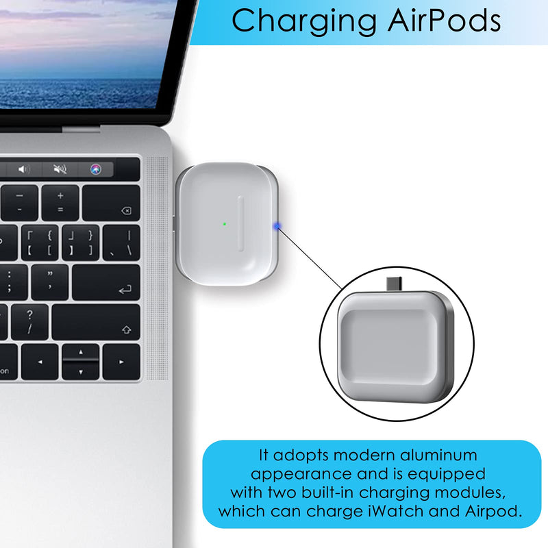 [Australia - AusPower] - Wireless Charger for AirPods 3 2 Pro, Watch Charger Compatible with Apple Watch 7 6 SE 5 4 3 2 1, 2 in 1 USB C Dual-Sided Magnetic Charging Station for iWatch Air Pod, Portable Travel Cordless Charger 