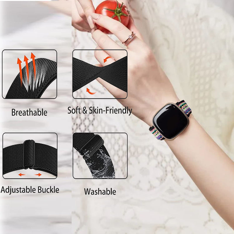 [Australia - AusPower] - 6-Packs Elastic Nylon Bands Compatible with Fitbit Versa 3 / Fitbit Sense, Adjustable Nylon Replacement Straps Wristband for Fitbit Versa Smart Watch for Women and Men 6 pack Boho 