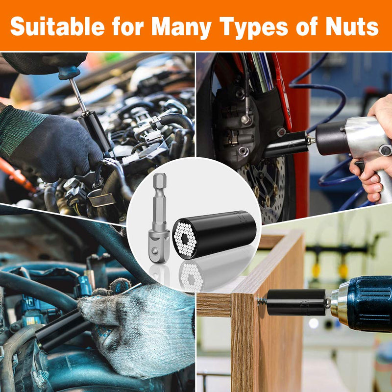 [Australia - AusPower] - Universal Socket Tool Gift for Men, Super Grip Socket Set Fits Standard 1/4''-3/4'' with Multi-Function Power Drill Adapter, Christmas Stocking Stuffers for Men Him Dad Husband Boyfriend Her (Black*1) 