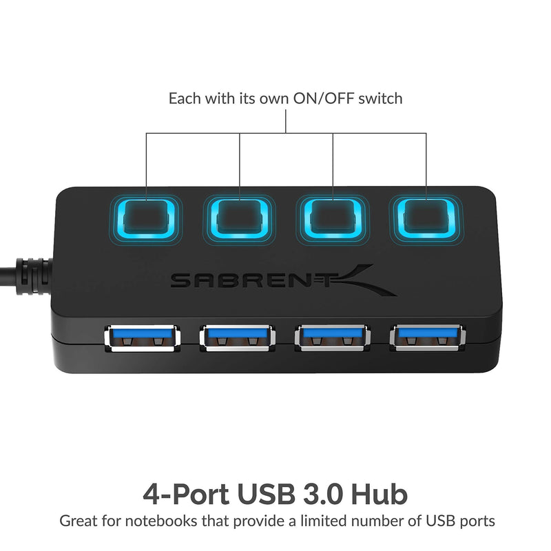 [Australia - AusPower] - Sabrent 4-Port USB 3.0 Hub with Individual LED Power Switches (HB-UM43) 