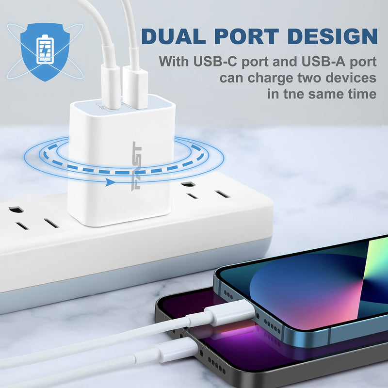[Australia - AusPower] - [Apple MFi Certified] iPhone 12 13 Fast Charger, ARCCRA 20W PD Dual Port USB C Wall Charger Plug Charging Block Adapter + 2 X 6FT Lightning Cable for iPhone 13 12 Pro Max Mini 11 XS XR X, iPad AirPods 