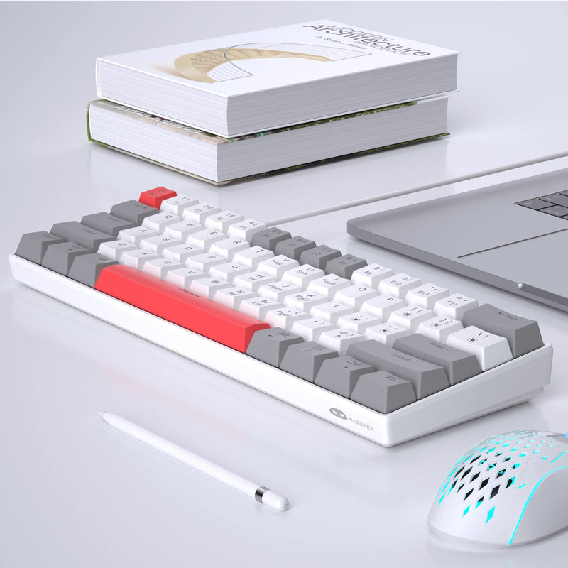 [Australia - AusPower] - 60% Mechanical Gaming Keyboard, Grey&White Gaming Keyboard with Hot Swappable Linear Red Switches, Wired Detachable Type-C Cable Mini Keyboard with Powder Blue Backlight for Windows/Mac/PC/Laptop grey&white with hot swappable red switch 