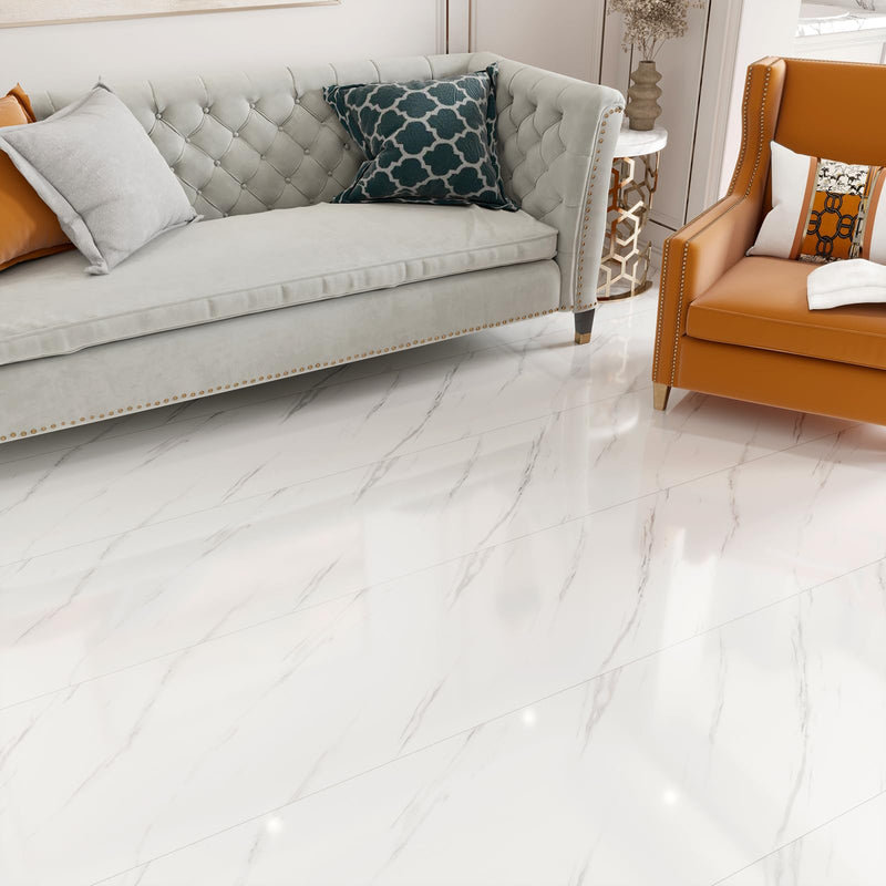 [Australia - AusPower] - YENHOME White Marble Peel and Stick Floor Tile Waterproof 15.7"X118" Peel and Stick Flooring Roll for Kitchen Bathroom Floor Tiles Self Adhesive Foam Vinyl Floor Tiles Sticker Accent Wall Panels 15.7â€œX118â€ 1 