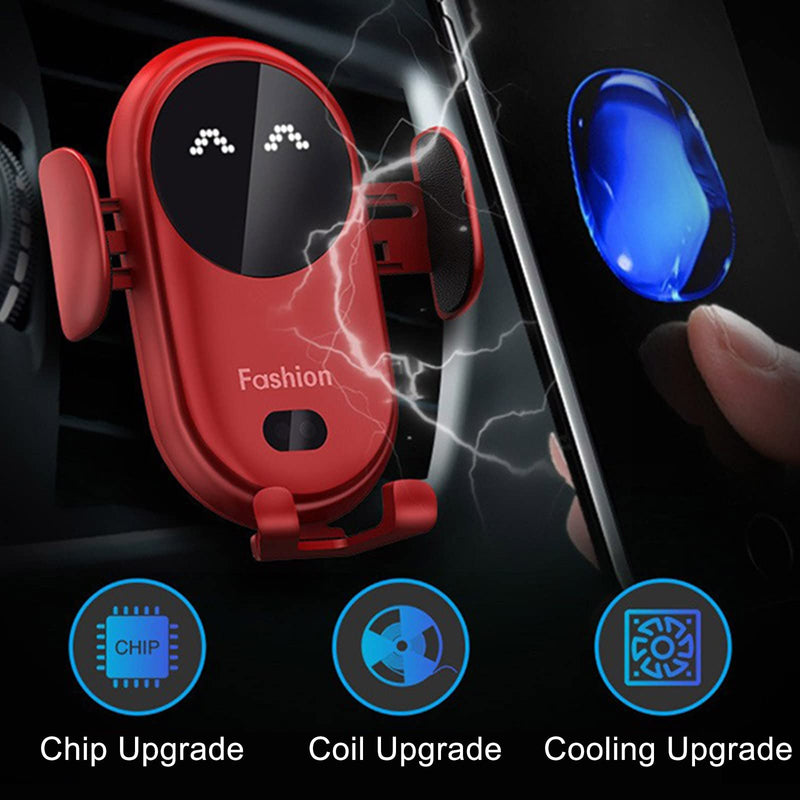 [Australia - AusPower] - Wireless Car Charger - Smart Wireless Auto-Sensing Car Phone Holder Charger, 15W Qi Fast Charging Air Vent Automobile Phone Holders Compatible with Smartphones iOS Android (Red) Red 