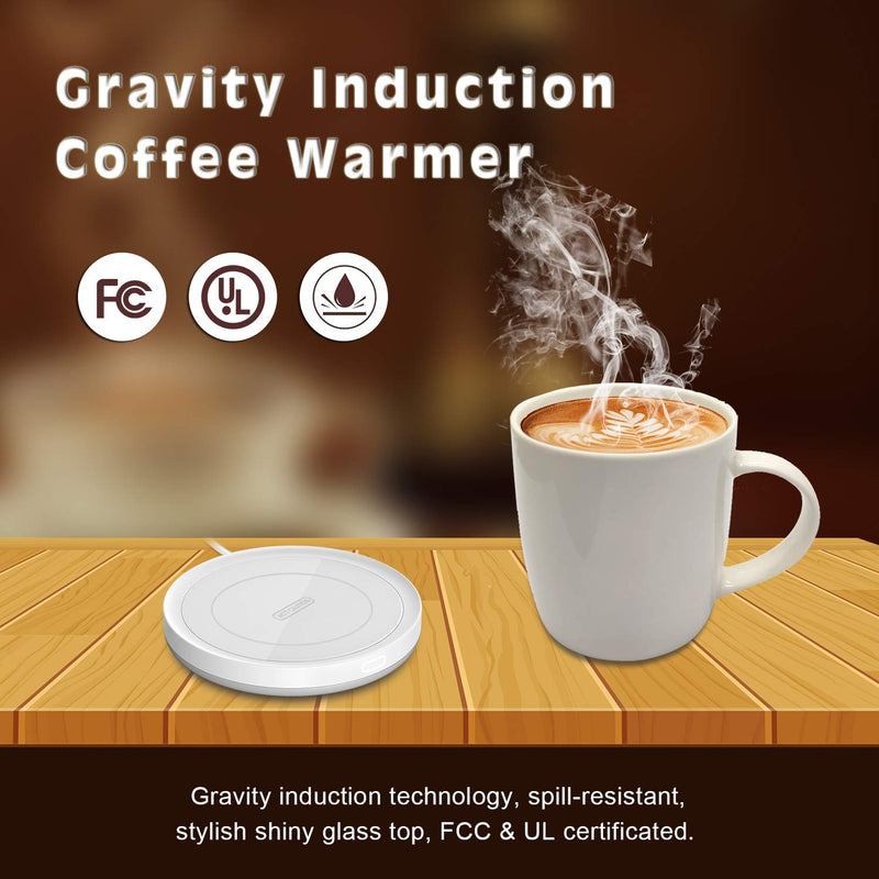 [Australia - AusPower] - BESTINNKITS Smart Coffee Set Auto On/Off Gravity-induction Mug Office Desk Use, Candle Wax Cup Warmer Heating Plate (Up To 131F/55C), 14oz (White Set) White Set 