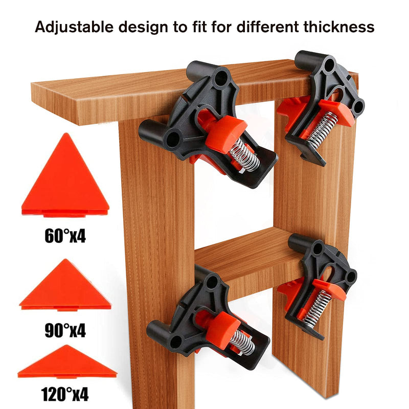 [Australia - AusPower] - 60/90/120 Degree Pro Corner Clamps Set for Woodworking Tools-Non Slip Fixed, 4PCS Adjustable Single Handle Spring Loaded Right Angle Clip for Frame Welding/Wood Working/Making Cabinet or Punch DIY. 