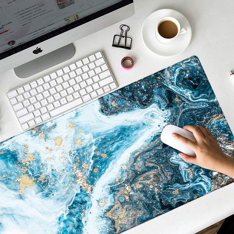 [Australia - AusPower] - HAOCOO Extended Mouse Pad Large Gaming Mouse Pad 35.4" ×15.7" Desk Pad Keyboard Pad XXL Desk Mat Big Laptop Protector Computer Accessories Mouse Mat for Work Gaming Office Laptop,Blue Mixed Marble 35.4" × 15.7" Blue Mixed Marble 