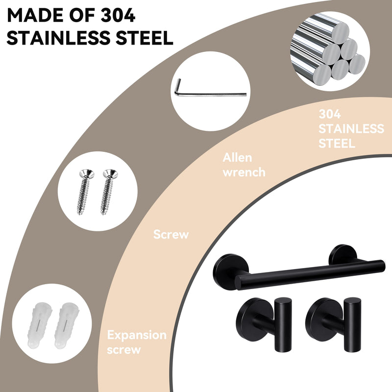 [Australia - AusPower] - SEIDO 3-Pieces Bathroom Hardware Set Black Bathroom Accessories Set, SUS 304 Stainless Steel Towel Bar for Bathroom Wall Black Towel Rack 