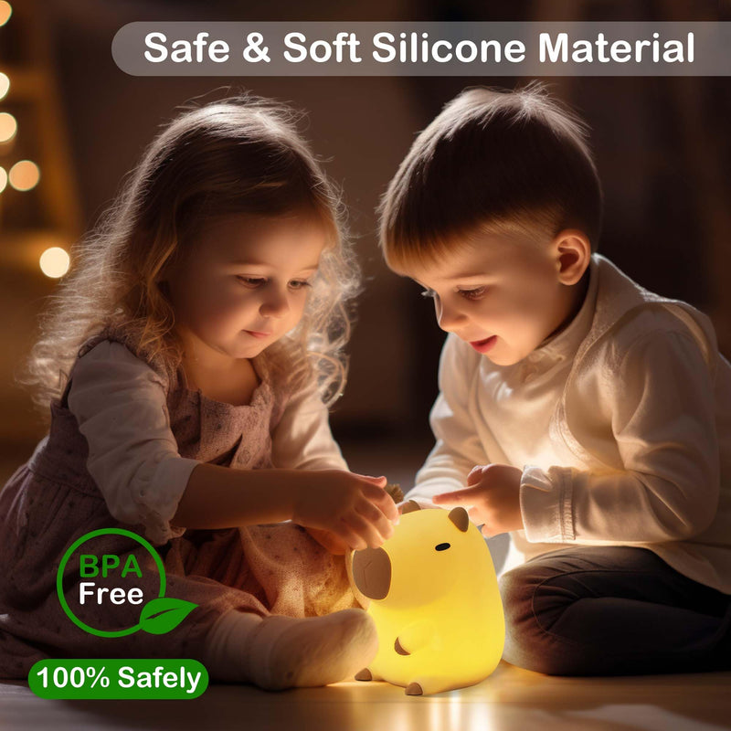 [Australia - AusPower] - Ammonite Capybara Night Light, Cute Silicone Capybara Lamp for Kids, Soft Silicone Kids Nursery Nightlight USB LED Touch Lamp Kids Bedroom Decor as Xmas Birthday Gifts for Boys Girls Warm Yellow 
