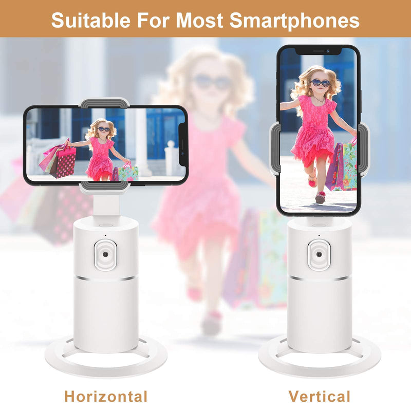 [Australia - AusPower] - Auto Tracking Phone Holder,360° Rotation Face Body Track Mount,Tracking Tripod for Vlog Shooting Live Streaming,Build-in Battery,No APP Required(White)… white 