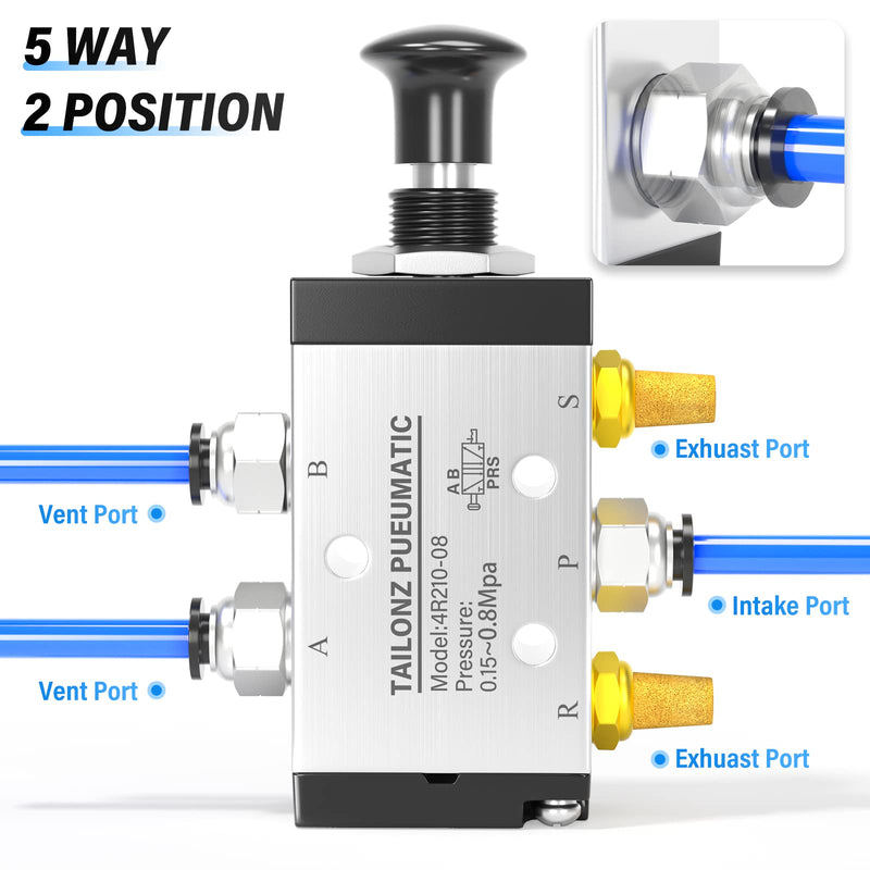 [Australia - AusPower] - TAILONZ PNEUMATIC 1/4"NPT 5 Way 2 Postion Air Hand Lever Operated Valve Pneumatic Solenoid Valve Manual Control Push-Pull 4R210-08 