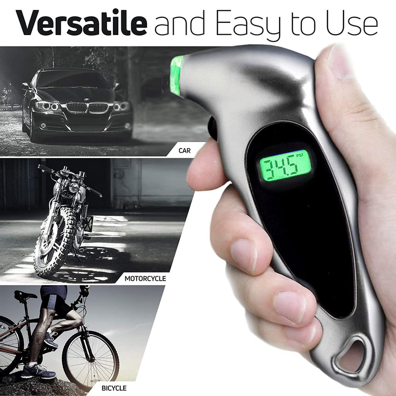 [Australia - AusPower] - Digital Tire Pressure Gauge – Backlit Air Measurement Checker Tool for Bikes, Cars, Trucks - by Hydraulax 