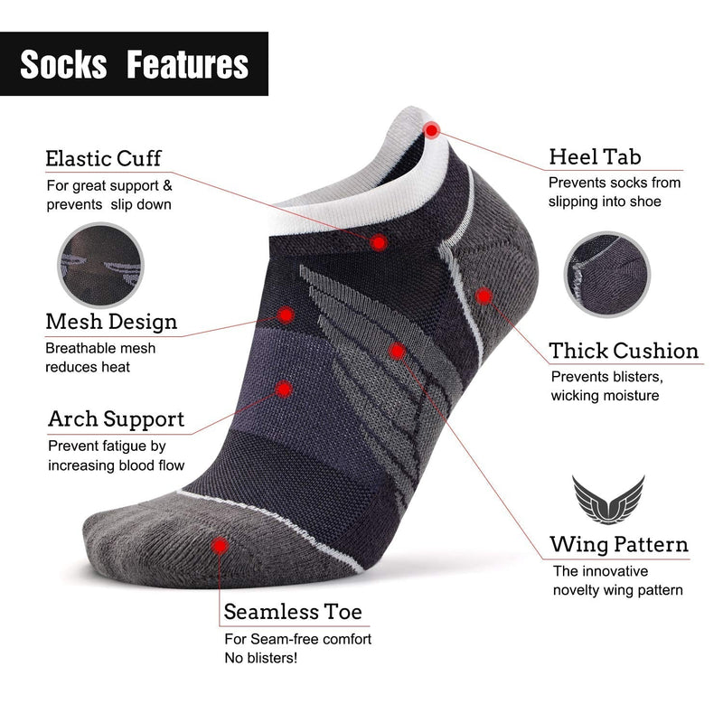 [Australia - AusPower] - Compression Ankle Cushioned Running Sport Socks for Men Women, Busy Socks Low Cut Arch Support Tab Athletic Socks 3 Pairs 001# Dark Grey Small-Medium 