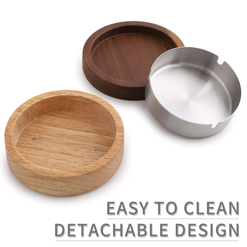 [Australia - AusPower] - Wooden Ashtray with Lid for Smokers Stainless Steel Liner Ash Tray Windproof Durable Easy to Clean Cool Ashtrays for Indoor or Outdoor Use, Patio, Office & Home 4.7 in x 4.7 in x 2.1 in Wood 