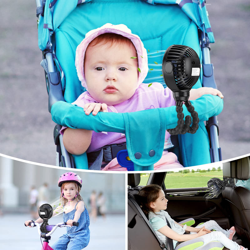 [Australia - AusPower] - SmartDevil Upgraded Stroller Fan, 3 Speed Portable Clip on Stroller Fan for Baby, 4000mAh Personal Car Seat Fan with Flexible Tripod, Dual 360° Rotatable, for Treadmill, Camping, Bike (Black) Black 