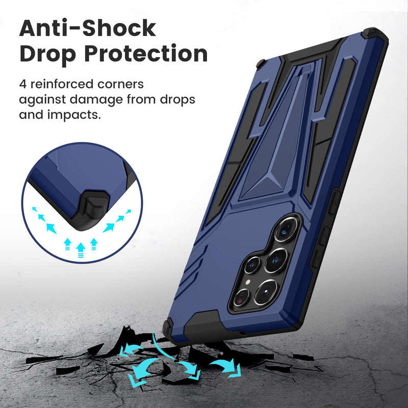 [Australia - AusPower] - Caka for Samsung Galaxy S22 Ultra Case, Galaxy S22 Ultra Case with Screen Protector Kickstand, Heavy Duty Protective Phone Case with Magnetic Stand for Samsung Galaxy S22 Ultra 5G 6.8"(Blue) Blue 