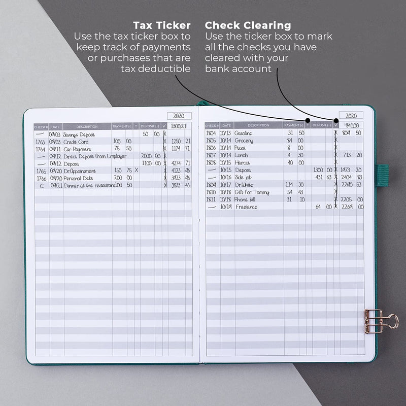 [Australia - AusPower] - Clever Fox Check Register – Deluxe Checkbook Log with Check & Transaction Registers, Bank Account Register Booklets for Personal and Work Use, A5 Hardcover - Dark Teal A5 (5.8'' x 8.3'') 