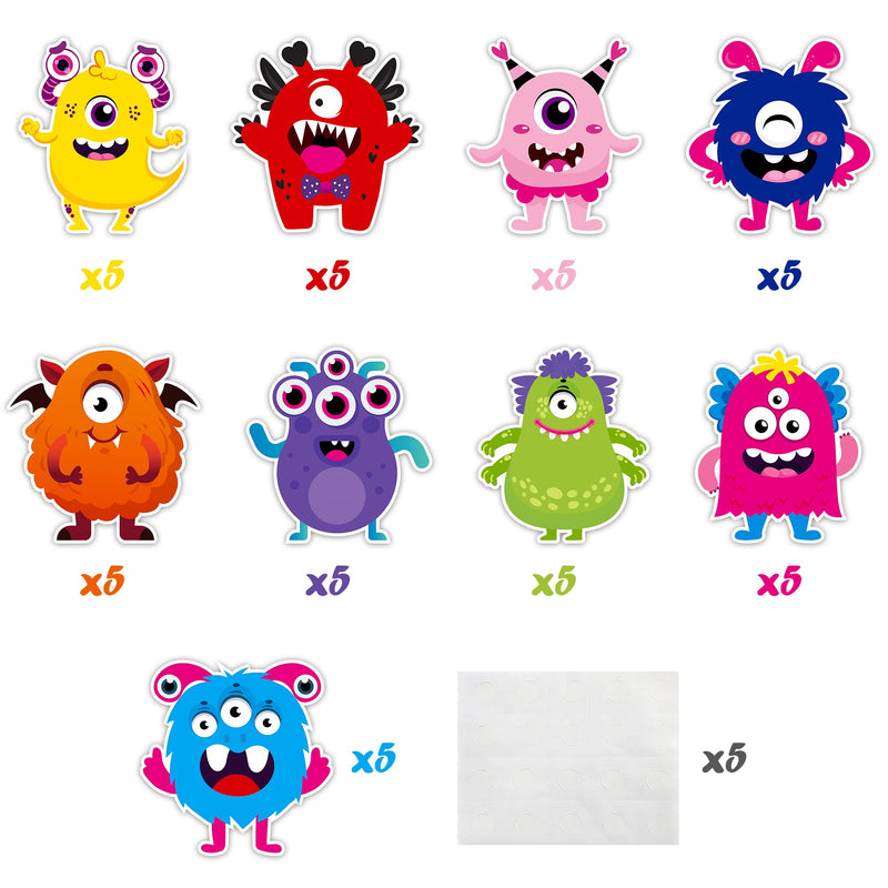 [Australia - AusPower] - BeYumi 45Pcs Little Monster Cutouts Bulletin Board Decorations Set Colorful Cartoon Wall Decals Stickers DIY Cardstock Paper Cutout for Classroom Nursery Bedroom Monster Birthday Party 