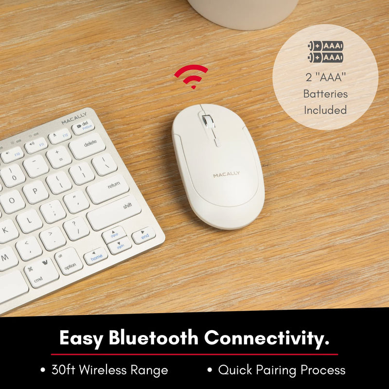 [Australia - AusPower] - Macally Wireless Bluetooth Mouse for Mac, MacBook Pro / Air, iPad, and PC - Quiet Click and Comfortable Wireless Mouse - Compatible Wireless Apple Mouse - White Laptop Mouse Bluetooth 