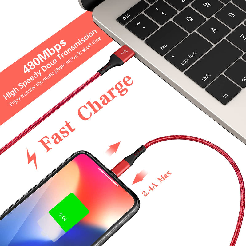[Australia - AusPower] - iPhone Charger Cord 10FT, RJJ Apple Lightning Cable Nylon Braided 2 Pack iPhone USB Charging Cable High Speed Data Transfer Cord for iPhone 13/12/11 Pro Max/XS/XR/XS Max/8/7/6/5S/ iPad iPod AirPods 2 Pack 10ft 