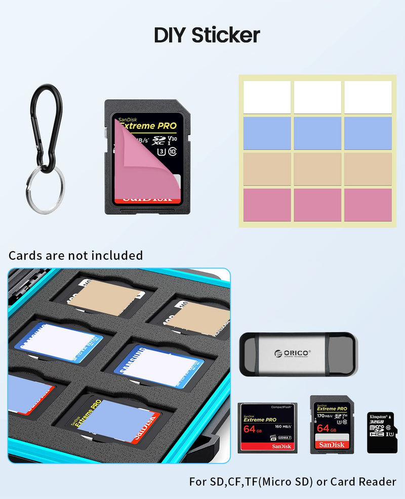 [Australia - AusPower] - ORICO 24 Slots SD Card Case Holder for 12 SD TF Card Waterproof Shock Resistant Memory SD Card Carrying Storage Organizer Box with Labels TF(Micro SD) Card×12,SD Card×12 