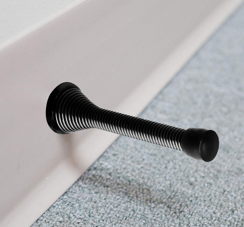 [Australia - AusPower] - KISEER 12 Pack Spring Door Stops 3 1/4" Flexible Heavy Duty Spring Door Stopper with RustProof Screw Rubber Bumper Tips (Black) Black 