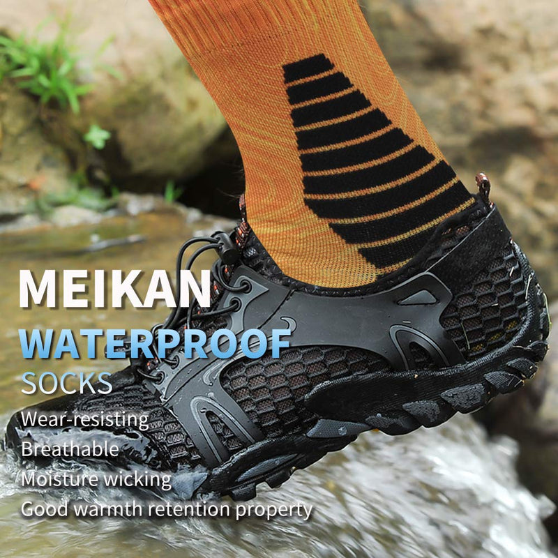 [Australia - AusPower] - MK MEIKAN 100% Waterproof Socks, Women Men Digital Printing Cushioned Running Hiking Skiing Cycling Socks 1 Pair Orange Small 