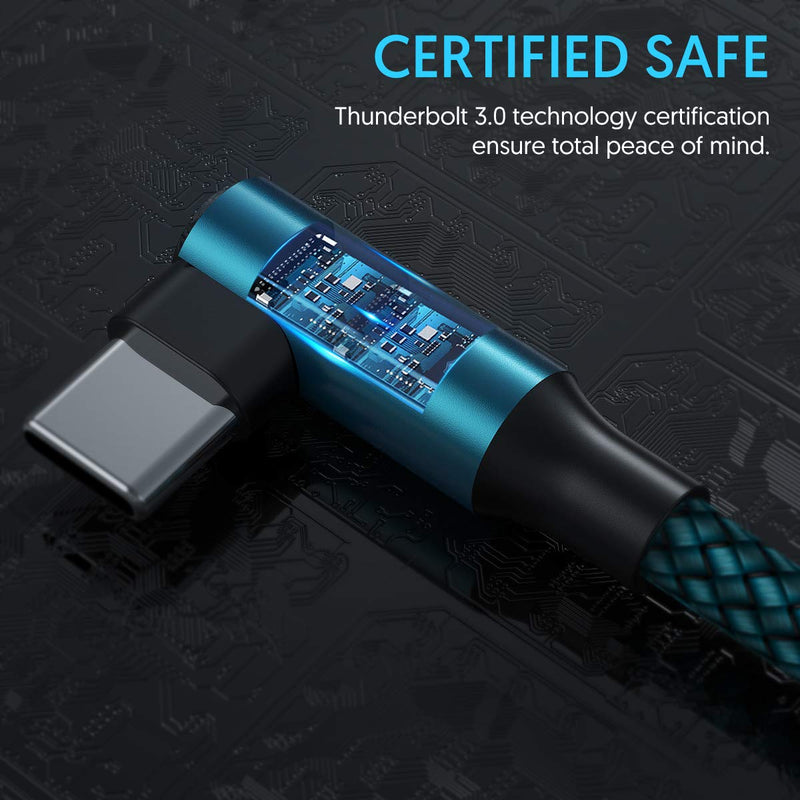 [Australia - AusPower] - USB C Cable, geekboy Right Angle Type c Charger [2-Pack 10ft], Durable Nylon Braided USB A to Type C Charger Cable for Samsung S22 Ultra/S21 Plus/S20, Note 10 and Other USB C Charger(Cyan) Cyan 2 Pack 