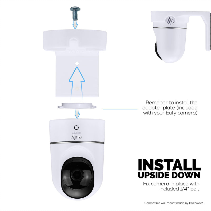 [Australia - AusPower] - Wall Mount Compatible for Eufy S220 Indoor Camera (T84 10X), Adhesive Security Camera Holder Bracket, Reduce Blind Spots & Clutter, Adhesive & Screw-in Mounting - Easy to Install (White) 