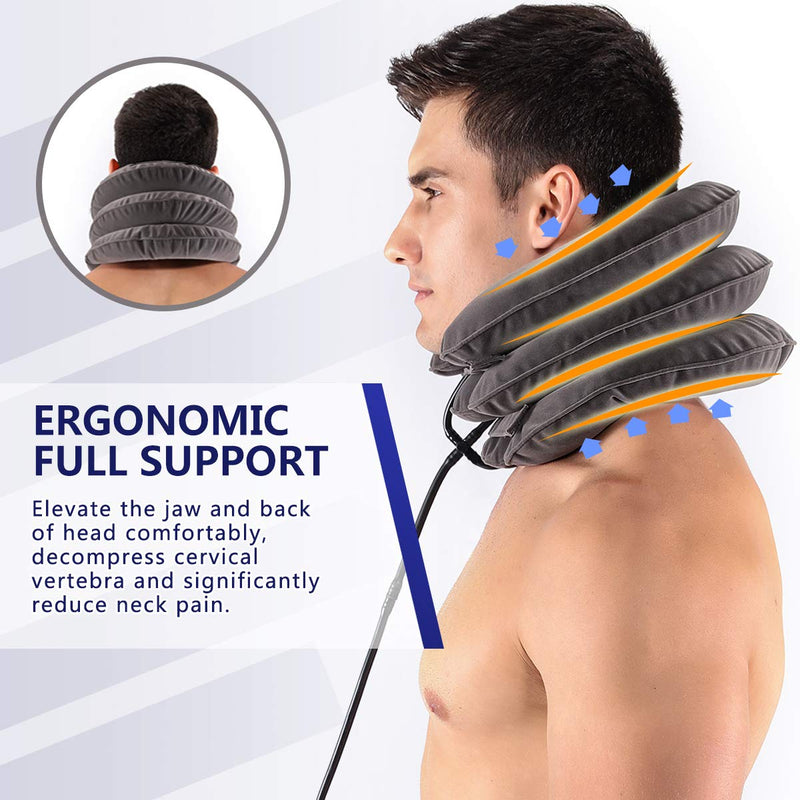 [Australia - AusPower] - Cervical Neck Traction Device for Instant Neck Pain Relief - Inflatable & Adjustable Neck Stretcher Neck Support Brace, Best Neck Traction Pillow for Home Use Neck Decompression Gray 