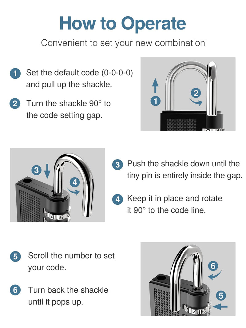 [Australia - AusPower] - Puroma 2 Pack Combination Locks Outdoor Waterproof Padlock for School Gym Locker Outdoor Fence Hasp Cabinet Toolbox Locker (Black) 1.3 Inch Black 