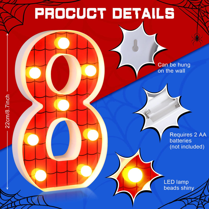 [Australia - AusPower] - VIHOSE Spider LED Number Lights Spider Birthday Decoration Spider Light up Numbers Kids Boy Man Spider Birthday Party Supplies Marquee Night Light for Christmas Gift Birthday Baby Shower(Number 8) Number 8 