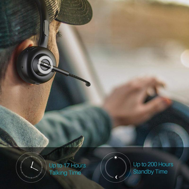 [Australia - AusPower] - Trucker Bluetooth Headset RAOPINGX Wireless Headset with Microphone Over The Head Headphones with Noise Cancelling Sound On Ear Car Earphones Office Earpiece for Cellphone Call Center Bluetooth V5.0 